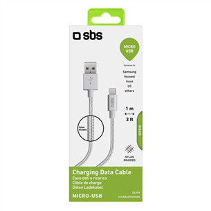 SBS Silver Metal Braided, USB-A - Micro USB, silver - Cable Item - TECABLEMICROBS