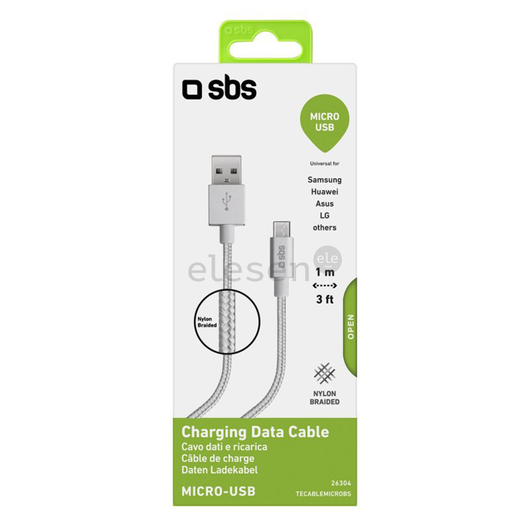 SBS Silver Metal Braided, USB-A - Micro USB, silver - Cable Item - TECABLEMICROBS