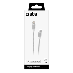 Laidas SBS Silver Metal Braided, USB-C - Lightning Prekė - TECABLELIGTC1BW