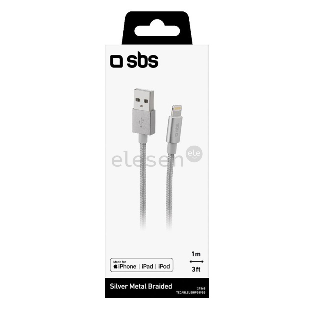SBS Silver Metal Braided, USB-A - Lightning, silver - Cable Item - TECABLEUSBIP589BS