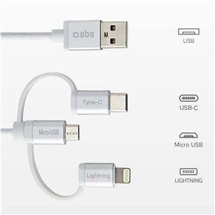 Laidas SBS, USB-A - USB-C, Micro USB, Lightning, 1.2 m Prekė - TECABLEUSBIP53189W
