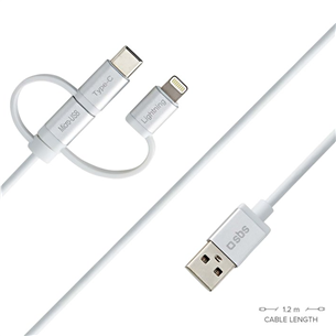 Laidas SBS, USB-A - USB-C, Micro USB, Lightning, 1.2 m Prekė - TECABLEUSBIP53189W