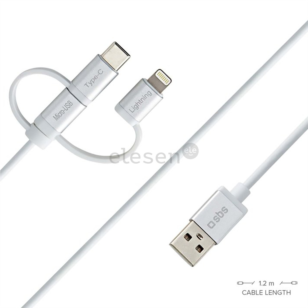 Laidas SBS, USB-A - USB-C, Micro USB, Lightning, 1.2 m Prekė - TECABLEUSBIP53189W