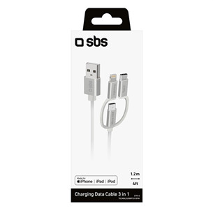 Laidas SBS, USB-A - USB-C, Micro USB, Lightning, 1.2 m Prekė - TECABLEUSBIP53189W