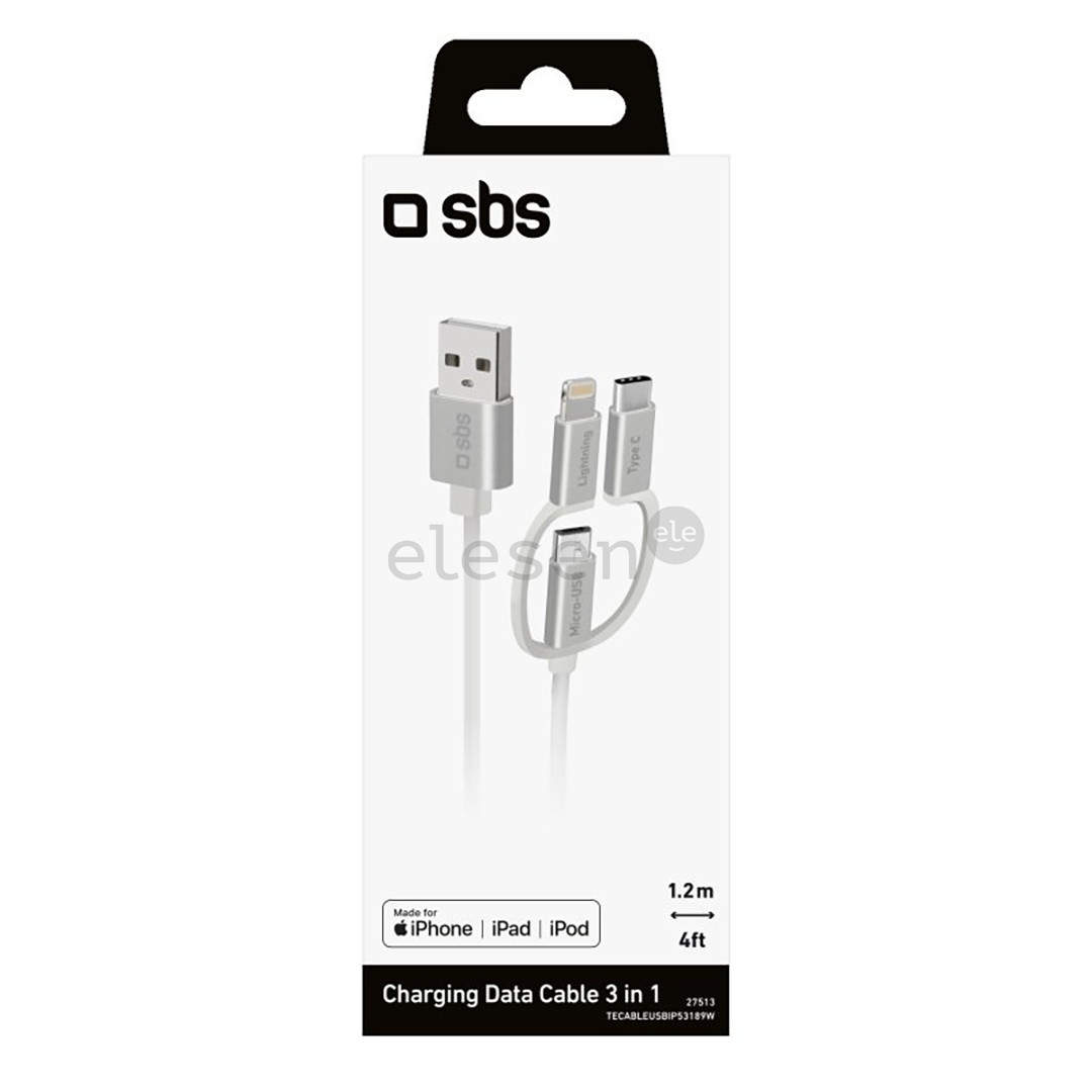 Laidas SBS, USB-A - USB-C, Micro USB, Lightning, 1.2 m Prekė - TECABLEUSBIP53189W