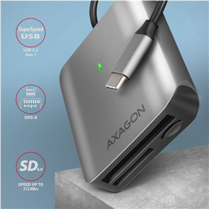 AXAGON Товар - CRE-S3C SuperSpeed USB-C UHS-II Reader, темно-серый - Считыватель карт памяти