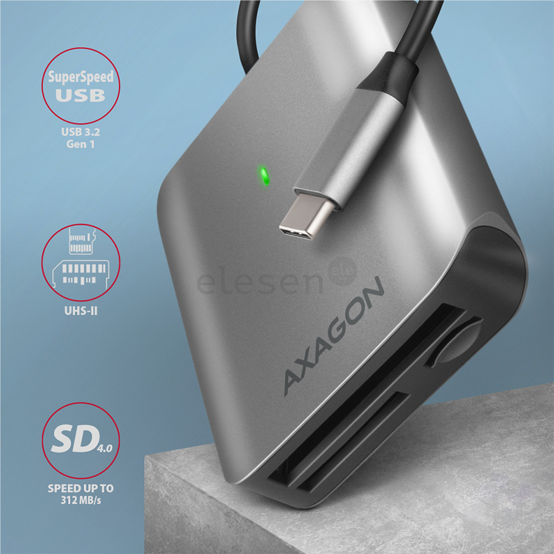 AXAGON Товар - CRE-S3C SuperSpeed USB-C UHS-II Reader, темно-серый - Считыватель карт памяти