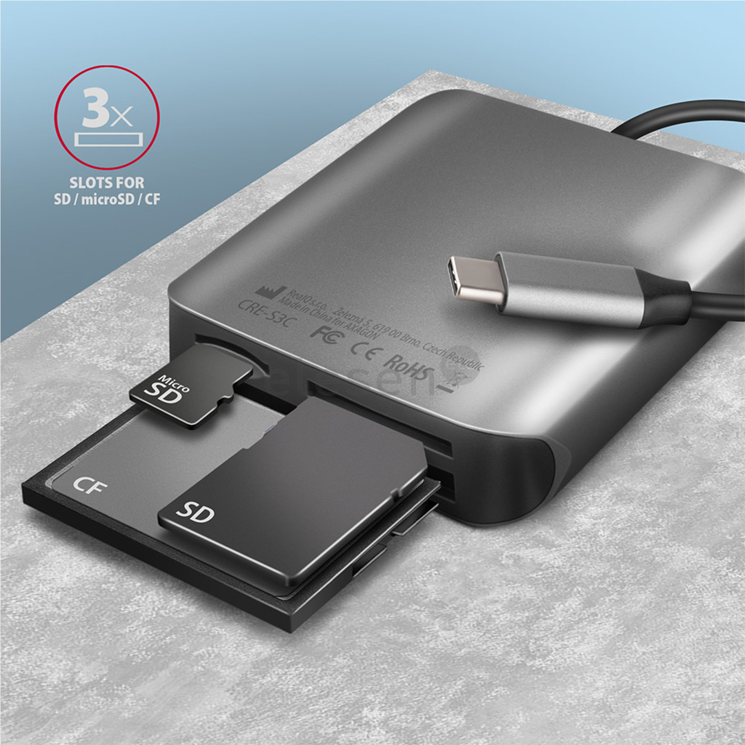 AXAGON Товар - CRE-S3C SuperSpeed USB-C UHS-II Reader, темно-серый - Считыватель карт памяти