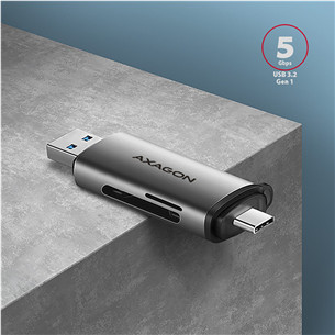 AXAGON Товар - CRE-SAC SuperSpeed USB-C / USB-A Card Reader, темно-серый - Считыватель карт памяти