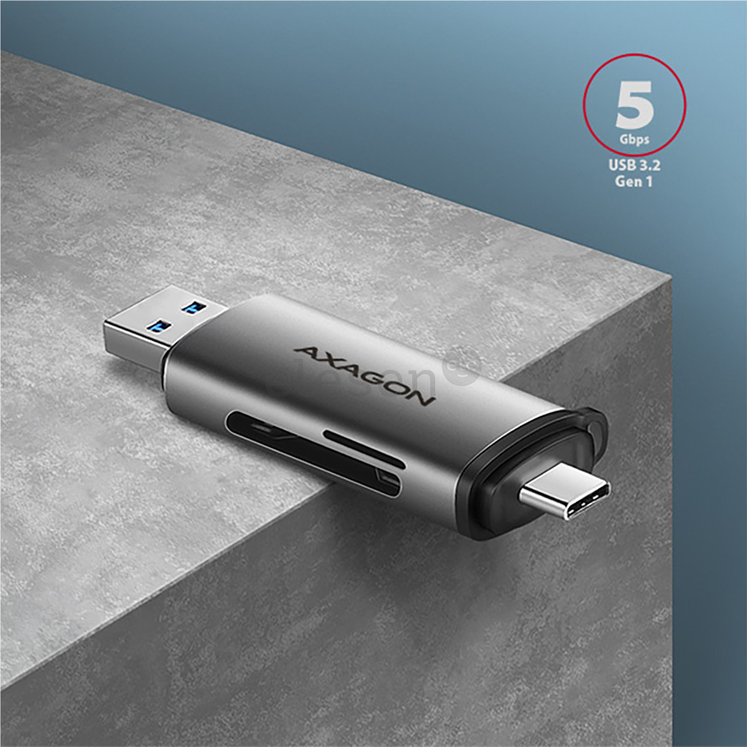 AXAGON Товар - CRE-SAC SuperSpeed USB-C / USB-A Card Reader, темно-серый - Считыватель карт памяти