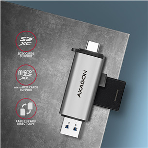 AXAGON Товар - CRE-SAC SuperSpeed USB-C / USB-A Card Reader, темно-серый - Считыватель карт памяти
