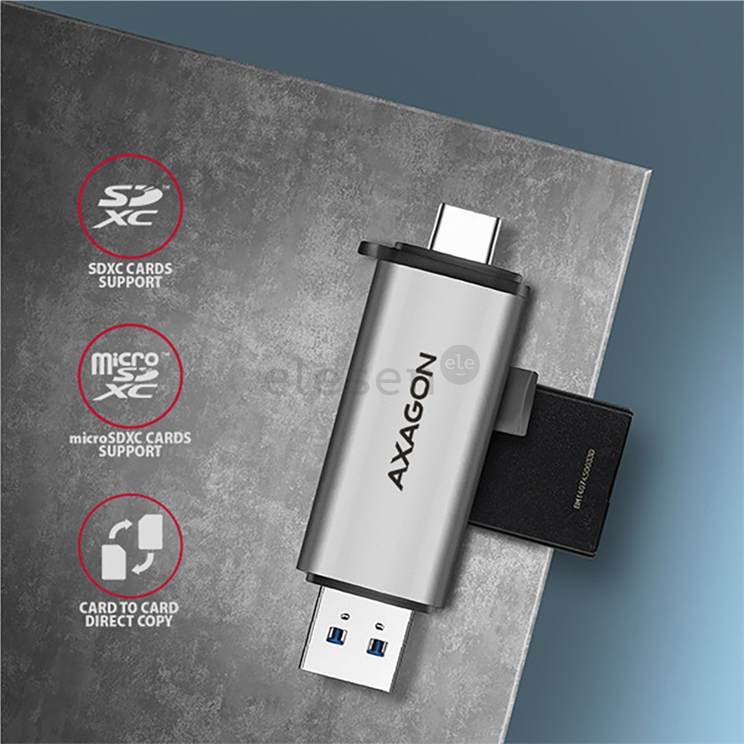 AXAGON Товар - CRE-SAC SuperSpeed USB-C / USB-A Card Reader, темно-серый - Считыватель карт памяти