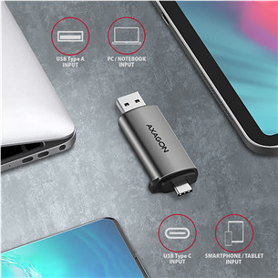 AXAGON Товар - CRE-SAC SuperSpeed USB-C / USB-A Card Reader, темно-серый - Считыватель карт памяти
