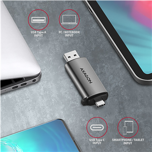 Kortelių skaitytuvas AXAGON Prekė - CRE-SAC SuperSpeed USB-C / USB-A