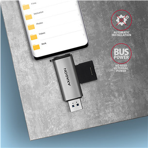 AXAGON Товар - CRE-SAC SuperSpeed USB-C / USB-A Card Reader, темно-серый - Считыватель карт памяти