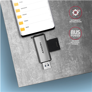 Kortelių skaitytuvas AXAGON Prekė - CRE-SAC SuperSpeed USB-C / USB-A