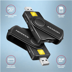 Atminties kortelių skaitytuvas AXAGON CRE-SMP2A, USB-A, USB-C, memory card reader, black