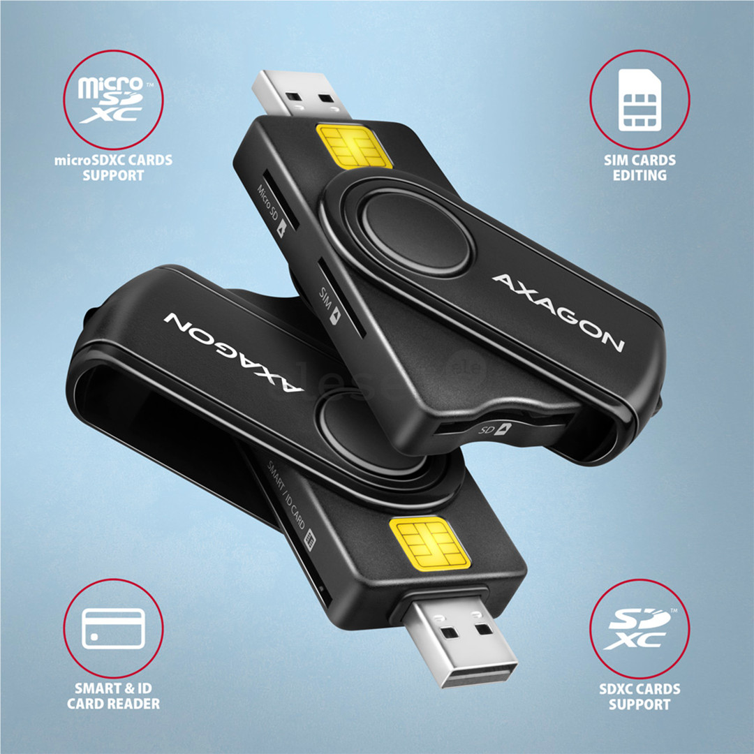 Atminties kortelių skaitytuvas AXAGON CRE-SMP2A, USB-A, USB-C, memory card reader, black