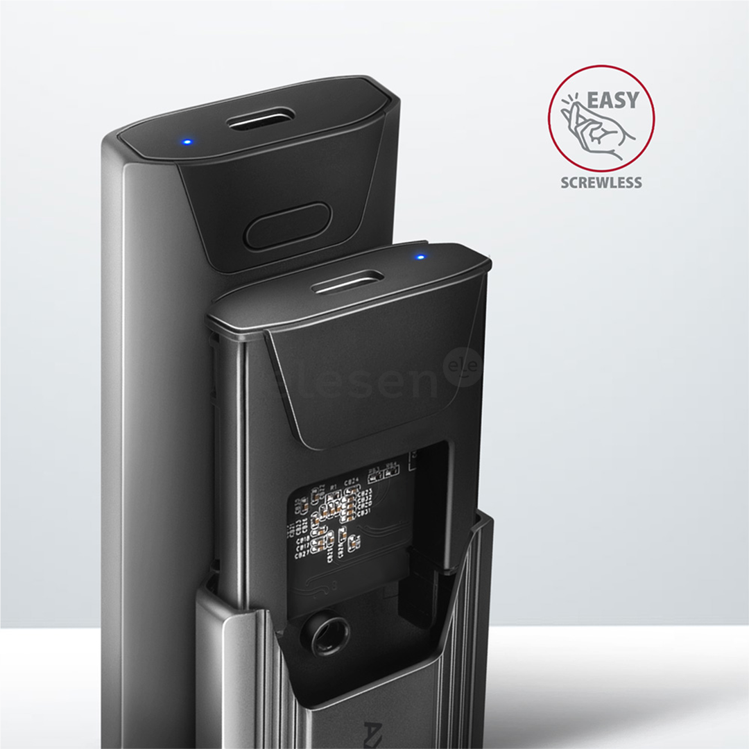 SSD dėklas Axagon EEM2-GTS Thin Screwless Box, USB-C, NVME M.2, black