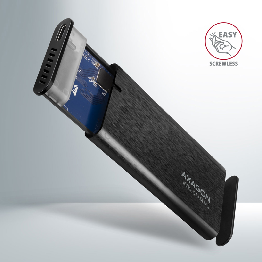 Axagon Товар - EEM2-SB2 Raw Box, USB-C, M.2 NVME, mSATA, черный - Корпус для SSD