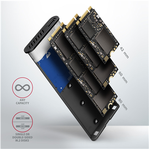 Axagon Товар - EEM2-SB2 Raw Box, USB-C, M.2 NVME, mSATA, черный - Корпус для SSD