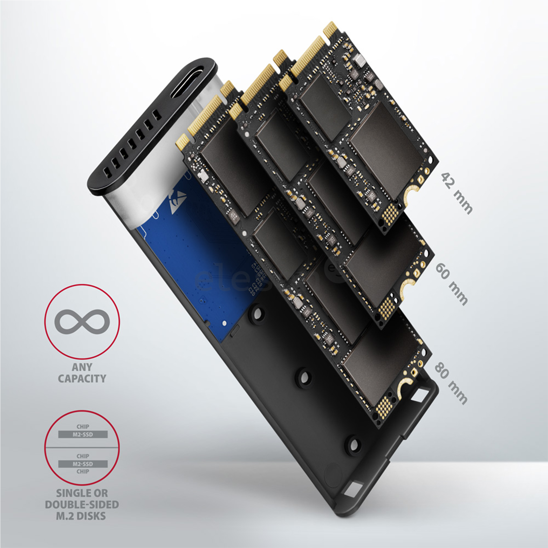 Axagon Товар - EEM2-SB2 Raw Box, USB-C, M.2 NVME, mSATA, черный - Корпус для SSD