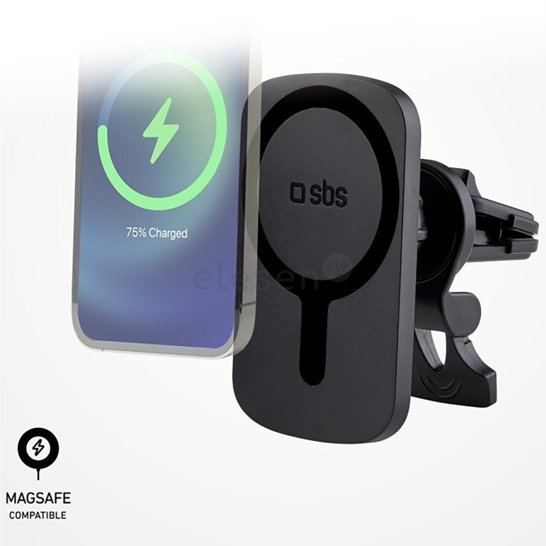 SBS MagCharge, 7,5 Вт, MagSafe, вращение на 360°, черный - Автомобильный держатель для телефона / беспроводное зарядное устройство