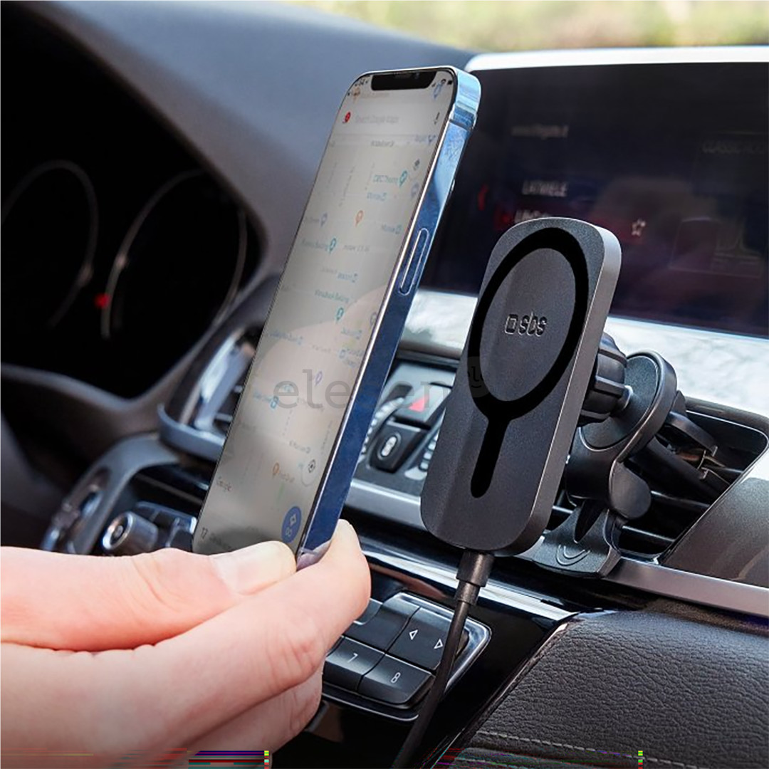 SBS MagCharge, 7,5 Вт, MagSafe, вращение на 360°, черный - Автомобильный держатель для телефона / беспроводное зарядное устройство