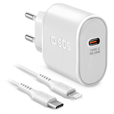 Įkroviklis SBS, USB-C, Lightning, 20 W, su laidu
