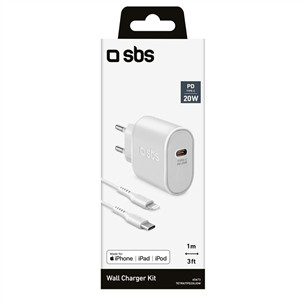 SBS, USB-C, Lightning, 20 W, baltas - Įkroviklis su laidu