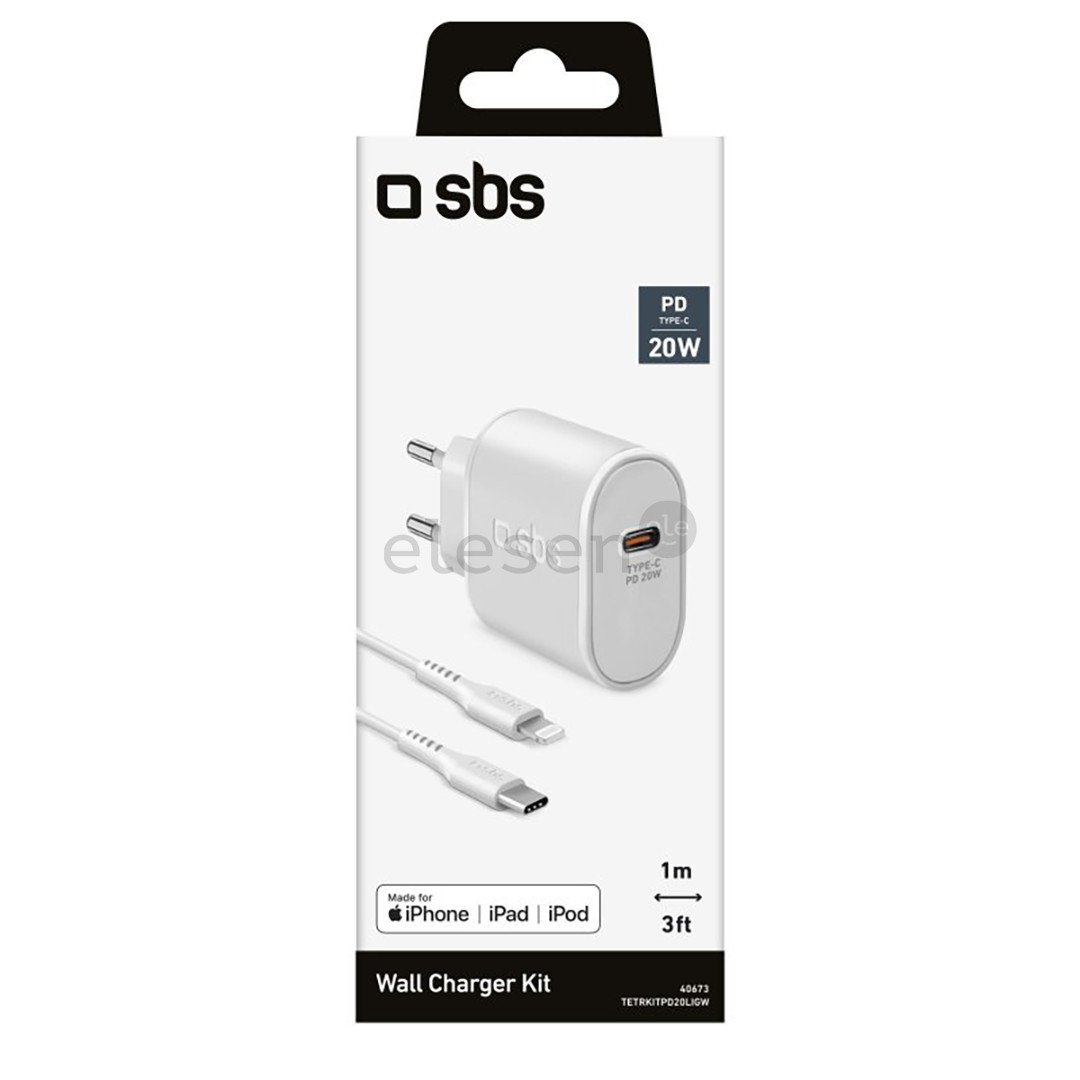 SBS, USB-C, Lightning, 20 W, baltas - Įkroviklis su laidu