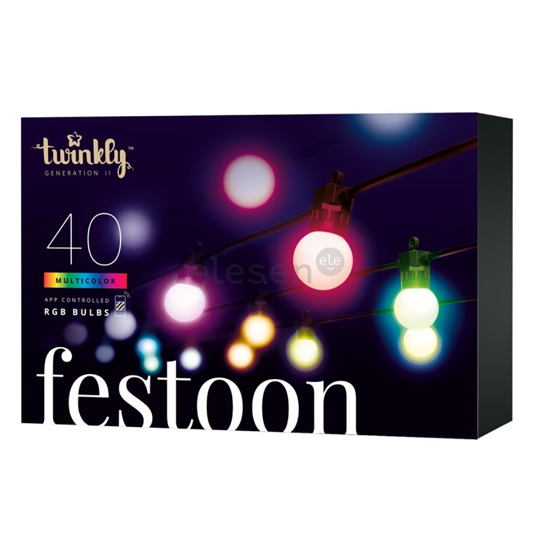 Twinkly Festoon Lights 40 RGB, 20 m, black - Smart festive lights Item - TWF040STP-BEU