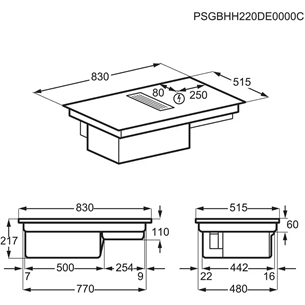 AEG 8000 FlexiBridge, plotis 83 cm, juoda - Įmontuojama indukcinė kaitlentė su gartraukiu Prekė-CCE84779CB