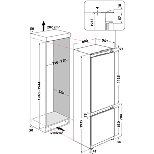 Įmontujamas šaldytuvas Whirlpool Prekė - WHSP70T241P, NoFrost, 394 L, 194 cm