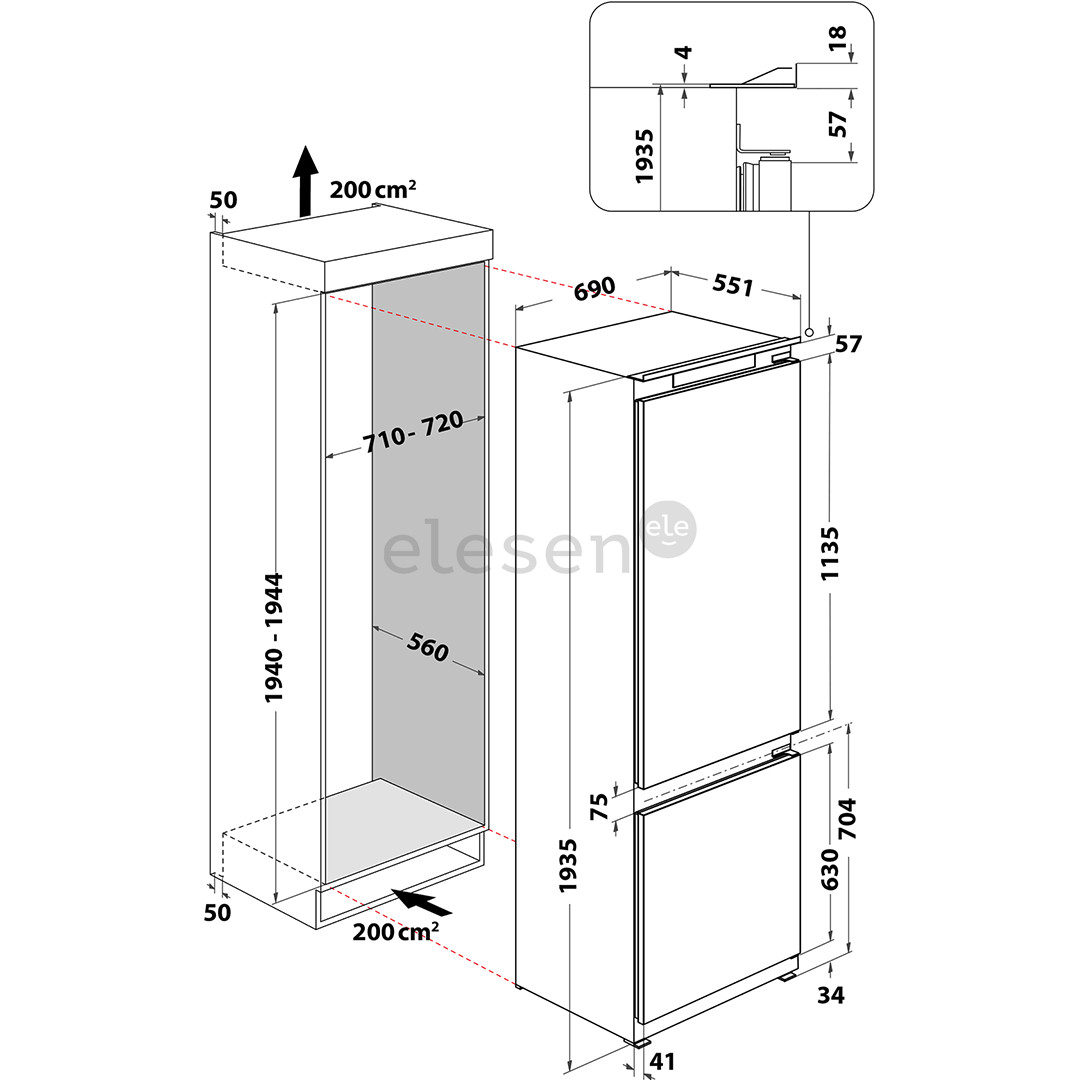 Whirlpool, NoFrost, 394 L, 194 cm - Built-in Refrigerator Item - WHSP70T241P