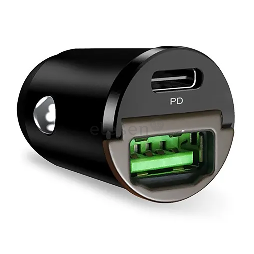 Automobilinis įkroviklis Puro Mini, USB-A, USB-C, 30 W, black