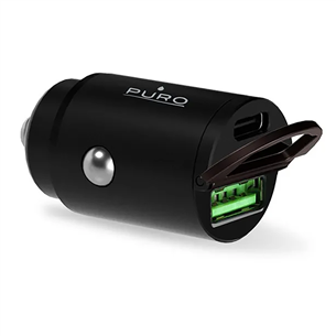 Automobilinis įkroviklis Puro Mini, USB-A, USB-C, 30 W, black