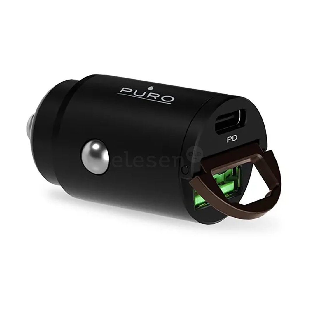 Automobilinis įkroviklis Puro Mini, USB-A, USB-C, 30 W, black