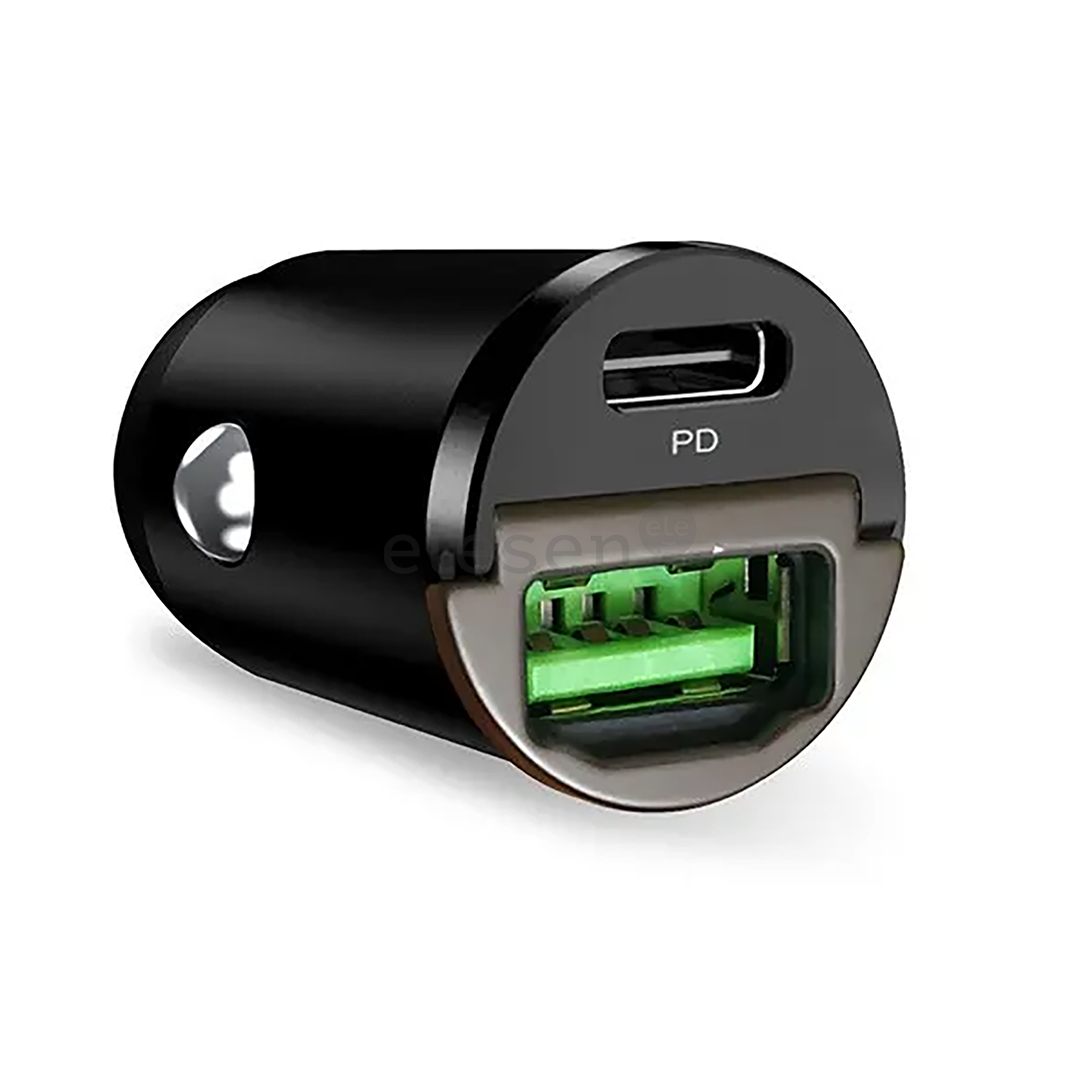 Automobilinis įkroviklis Puro Mini, USB-A, USB-C, 30 W, black