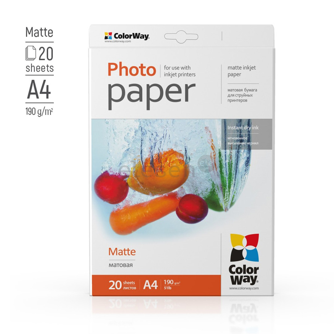 Foto popierius ColorWay A4, 190 g/m², 20 sheets, matte Prekė - PM190020A4