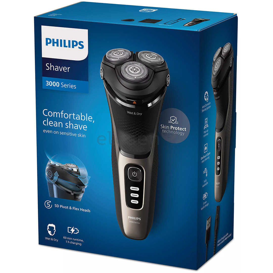 Philips Shaver 3000 Series, Wet & Dry, черный/золотистый - Бритва Товар - S3242/12
