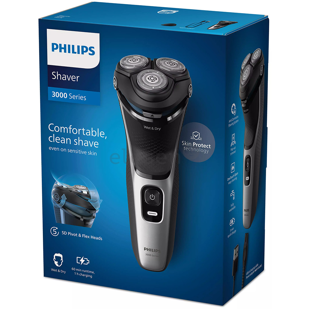 Philips Shaver 3000 Series, Wet & Dry, black/silver - Shaver Item - S3143/00