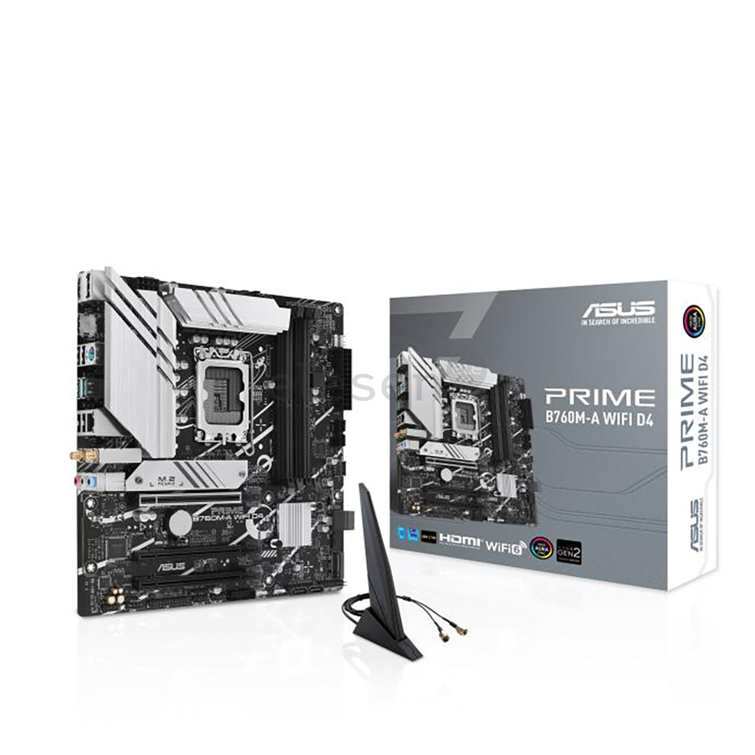 ASUS, Intel B760, LGA1700, DDR4, mATX, WiFi+BT - Mainboard PRIMEB760M-AWIFID4