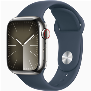 Išmanusis laikrodis Apple Watch Series 9 GPS + Cellular, 41 mm, Sport Band, S/M, silver stainless steel / storm blue Prekė - MRJ23ET/A MRJ23ET/A