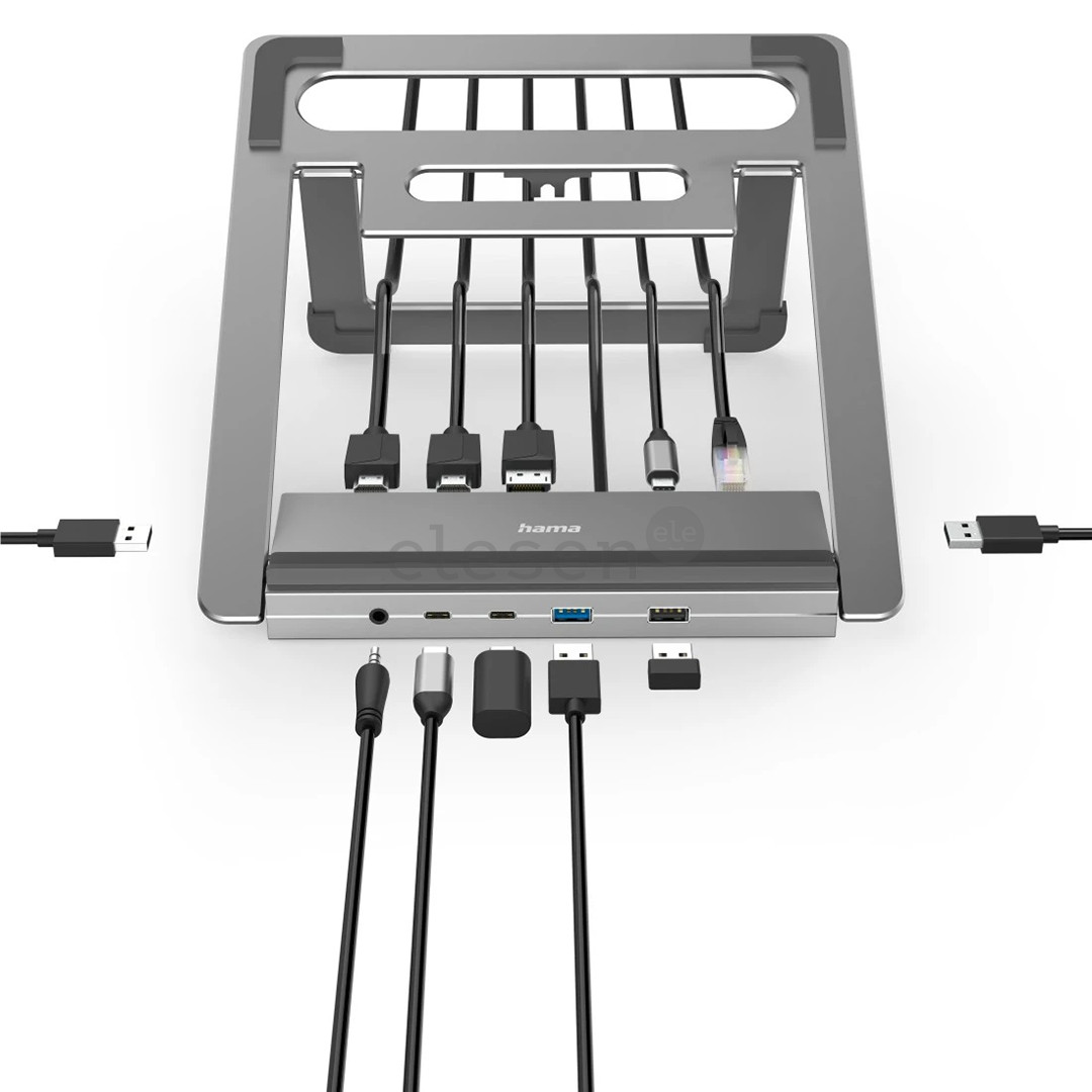 Hama Connect2Office Stand, USB-C dock, 12 ports, 100 W, gray - Notebook dock / stand