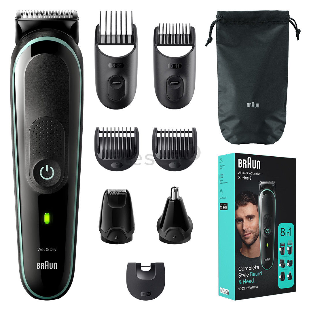Braun Series 3, Wet & Dry, 8-in-1, juoda/žalia - Plaukų kirpimo mašinėlė