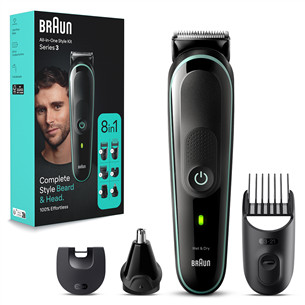 Braun Series 3, Wet & Dry, 8-in-1, juoda/žalia - Plaukų kirpimo mašinėlė