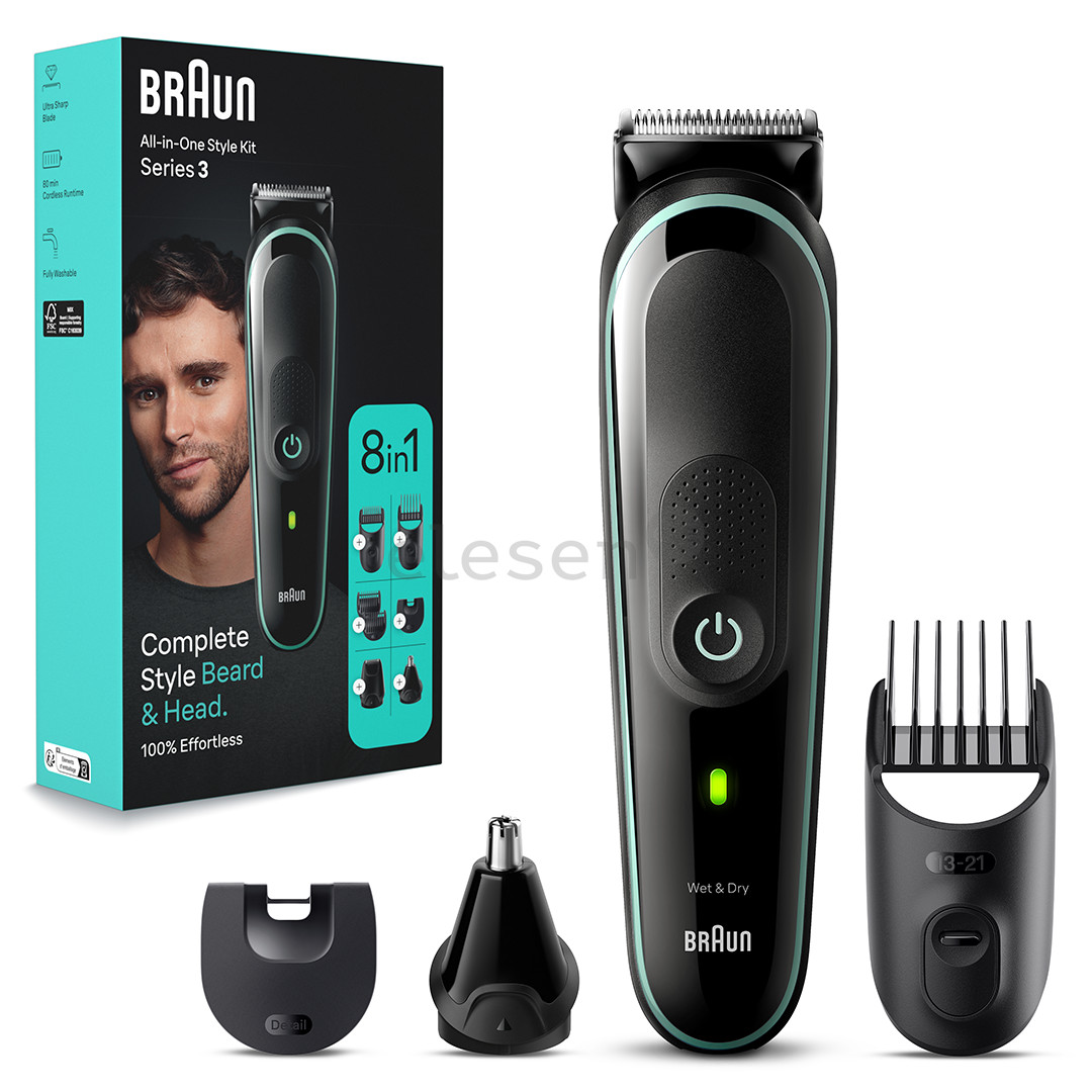 Braun Series 3, Wet & Dry, 8-in-1, juoda/žalia - Plaukų kirpimo mašinėlė