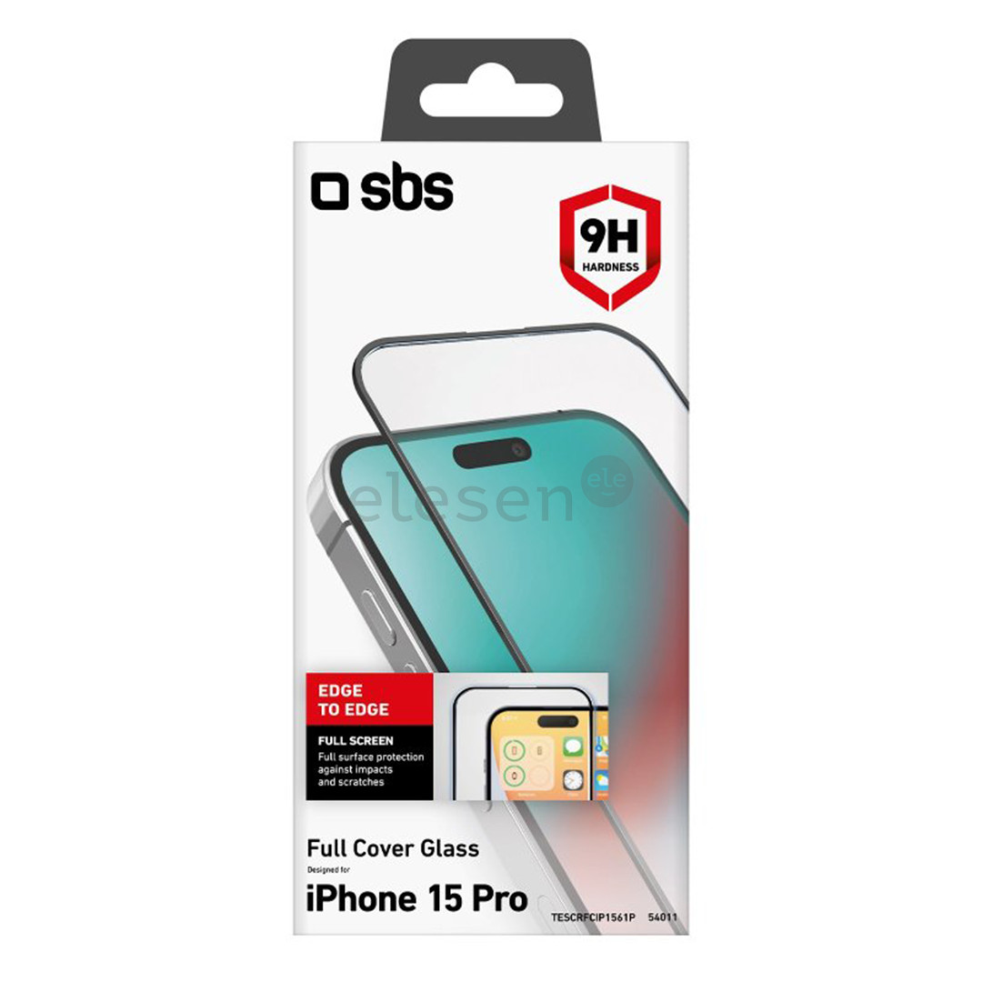 SBS Full Cover Glass Screen Protector, iPhone 15 Pro, transparent - Screen protector Item - TESCRFCIP1561P