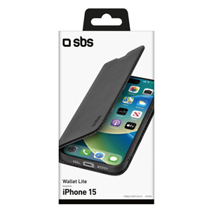 SBS Book Wallet Lite Case, iPhone 15, черный - Чехол для смартфона Товар - TEBKLITEIP1561K